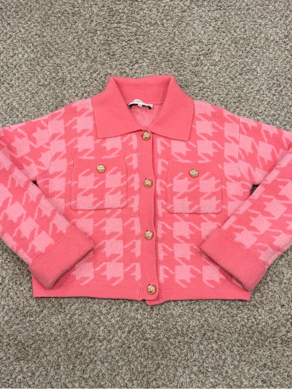 Anthropologie English Factory pink fuzzy houndstooth sweater